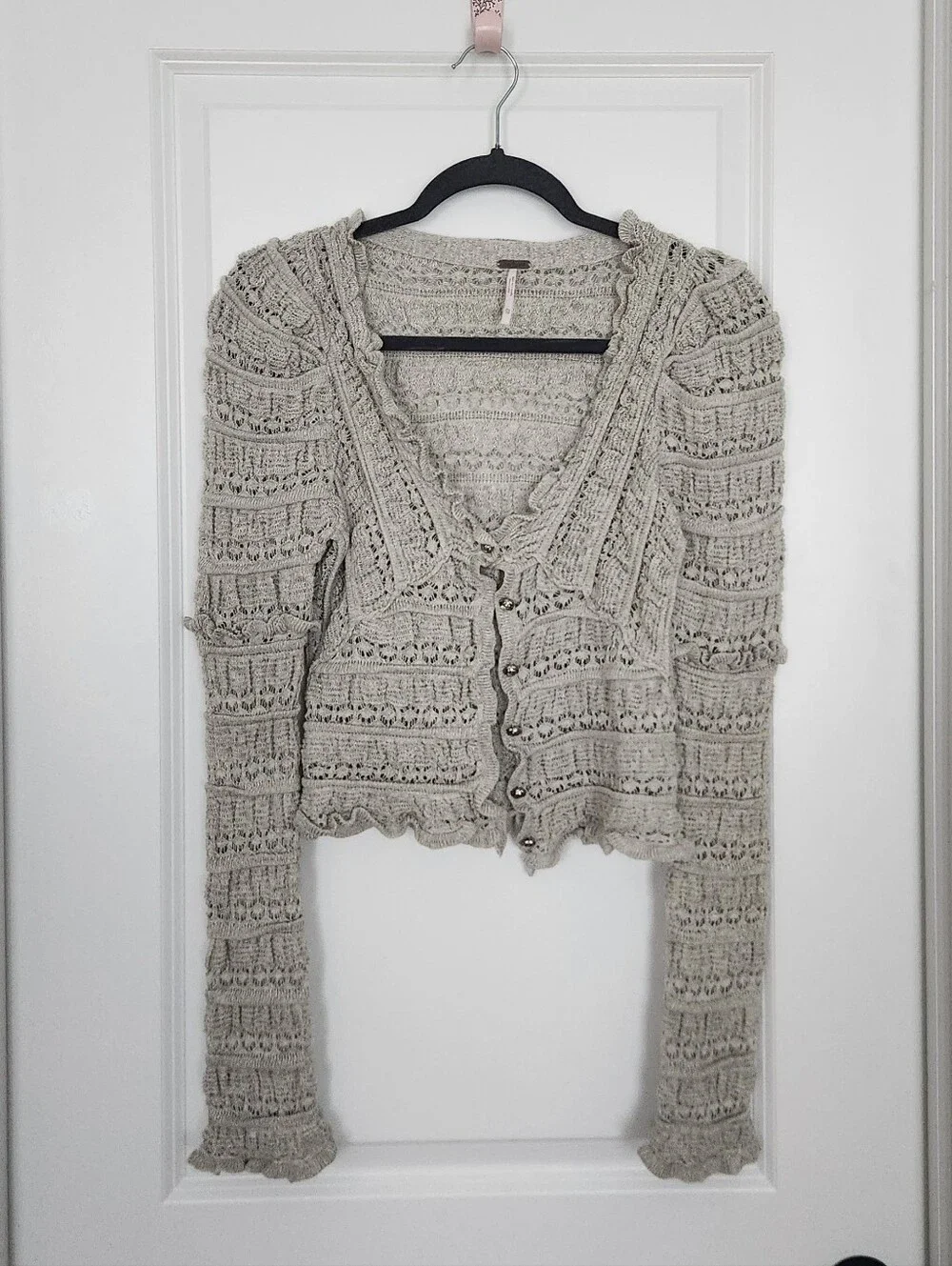 Free People Wild Roses Cardi Cropped Cardigan Sweater Lightweight Grey XS